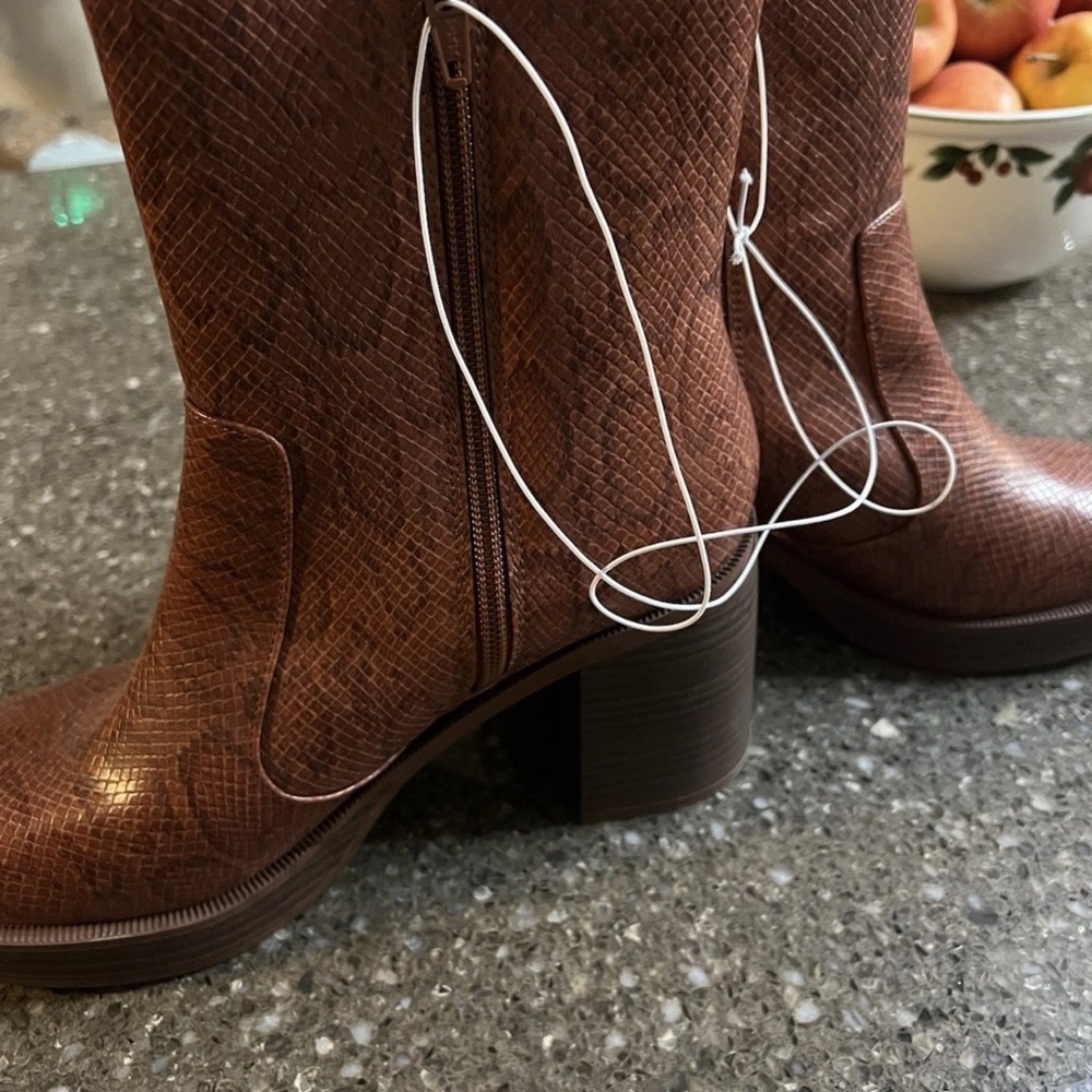 Brown Snake Print Ankle Boots - Picture 3 of 7